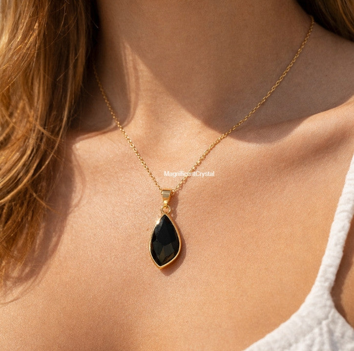Black Obsidian Necklace Protection Grounding Pendant Women Crystal Jewelry Gift