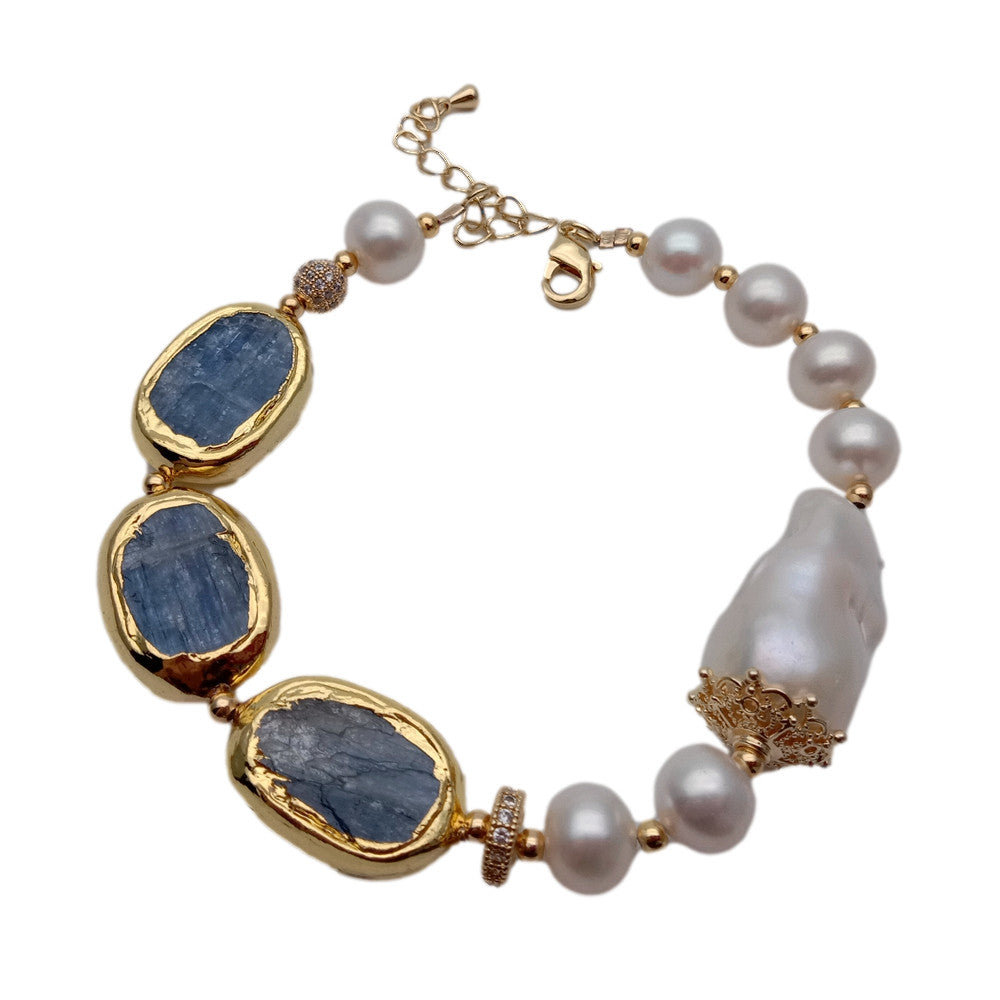 Keshi Pearl Natural Blue Kyanite Bracelet Fashion Fine Handmade Jewelry For Gift