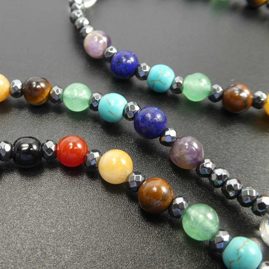 7 Chakras Crystal Point Pendant Multicolor Gemstone bead 30” Long Necklace Gift