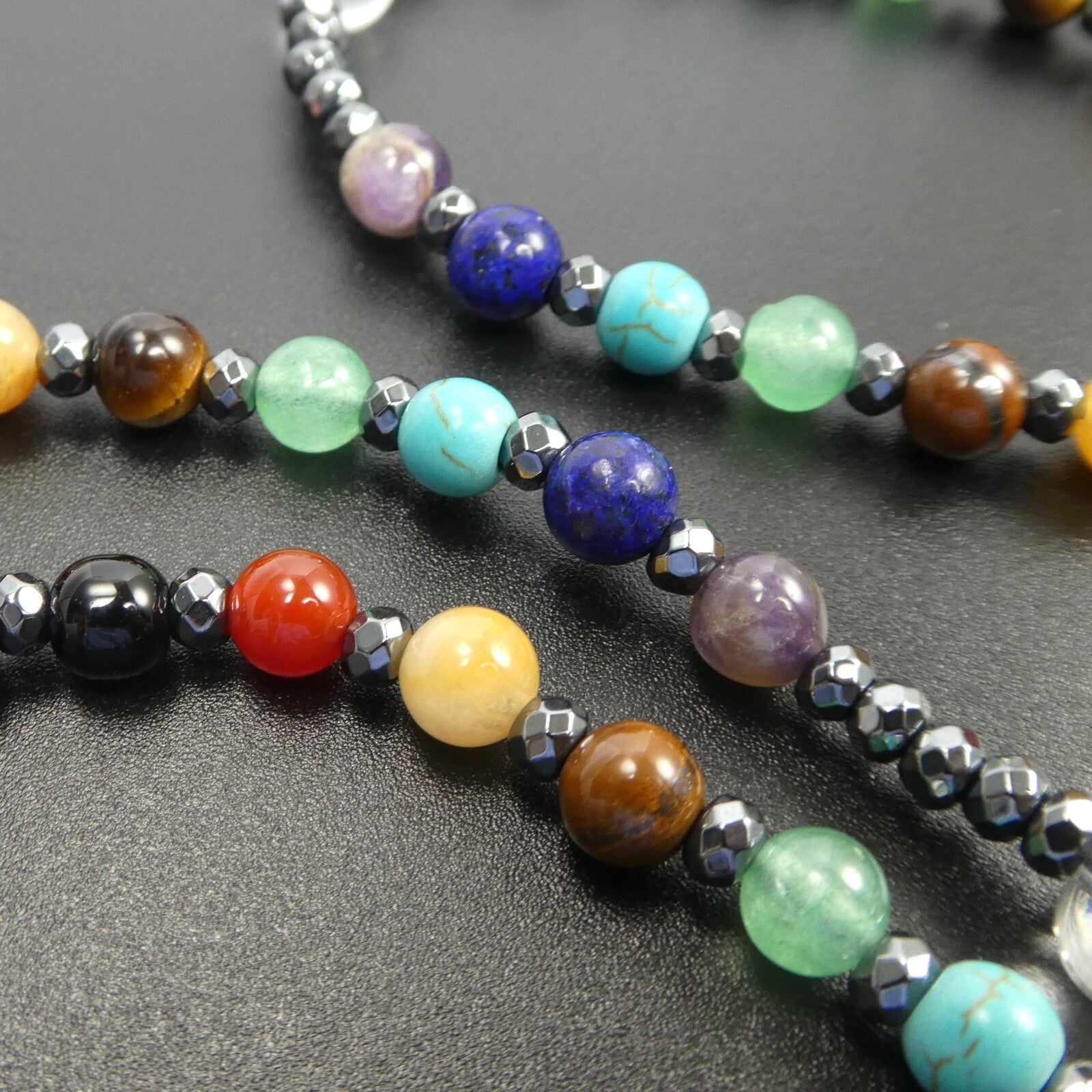 7 Chakras Crystal Point Pendant Multicolor Gemstone bead 30” Long Necklace Gift