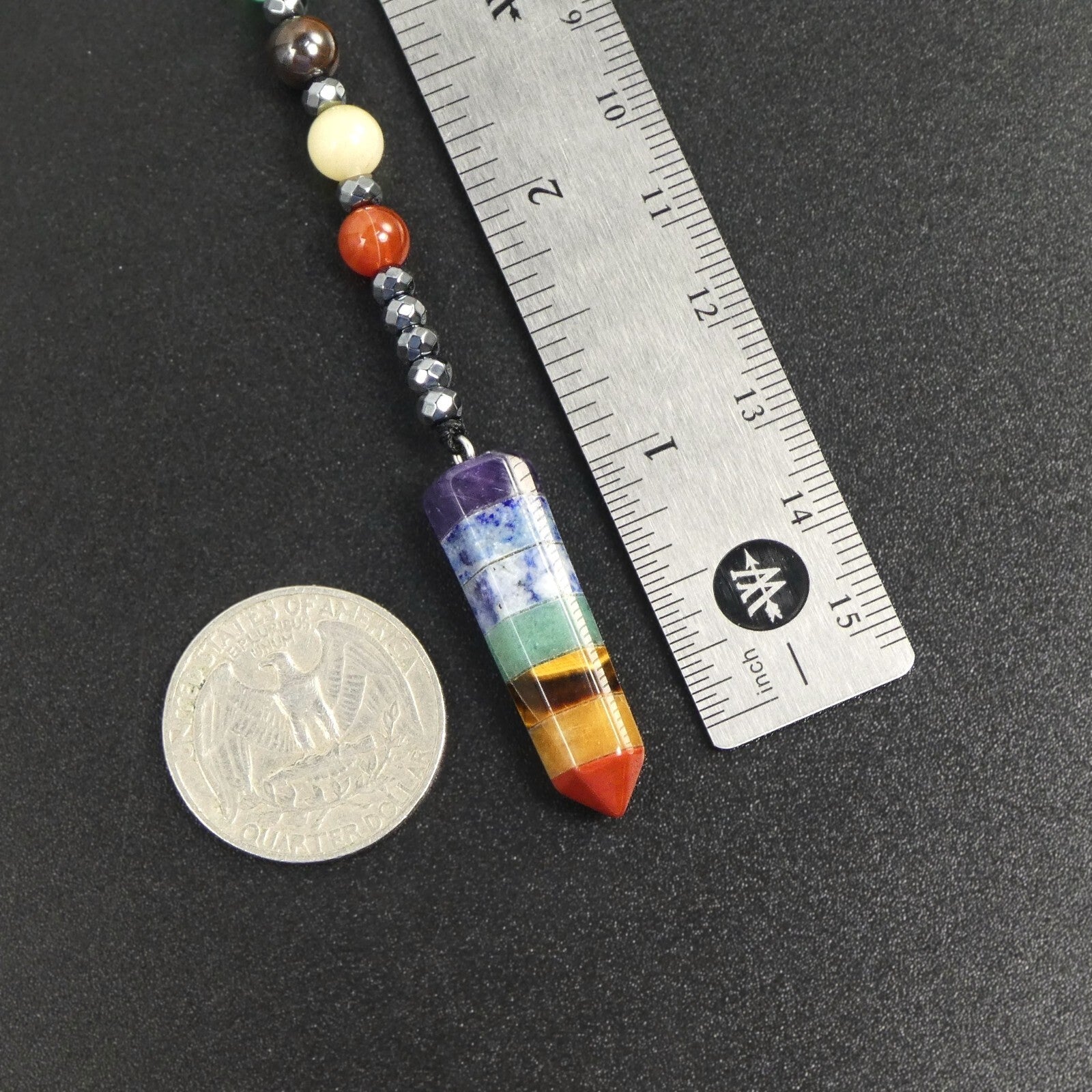 7 Chakras Crystal Point Pendant Multicolor Gemstone bead 30” Long Necklace Gift