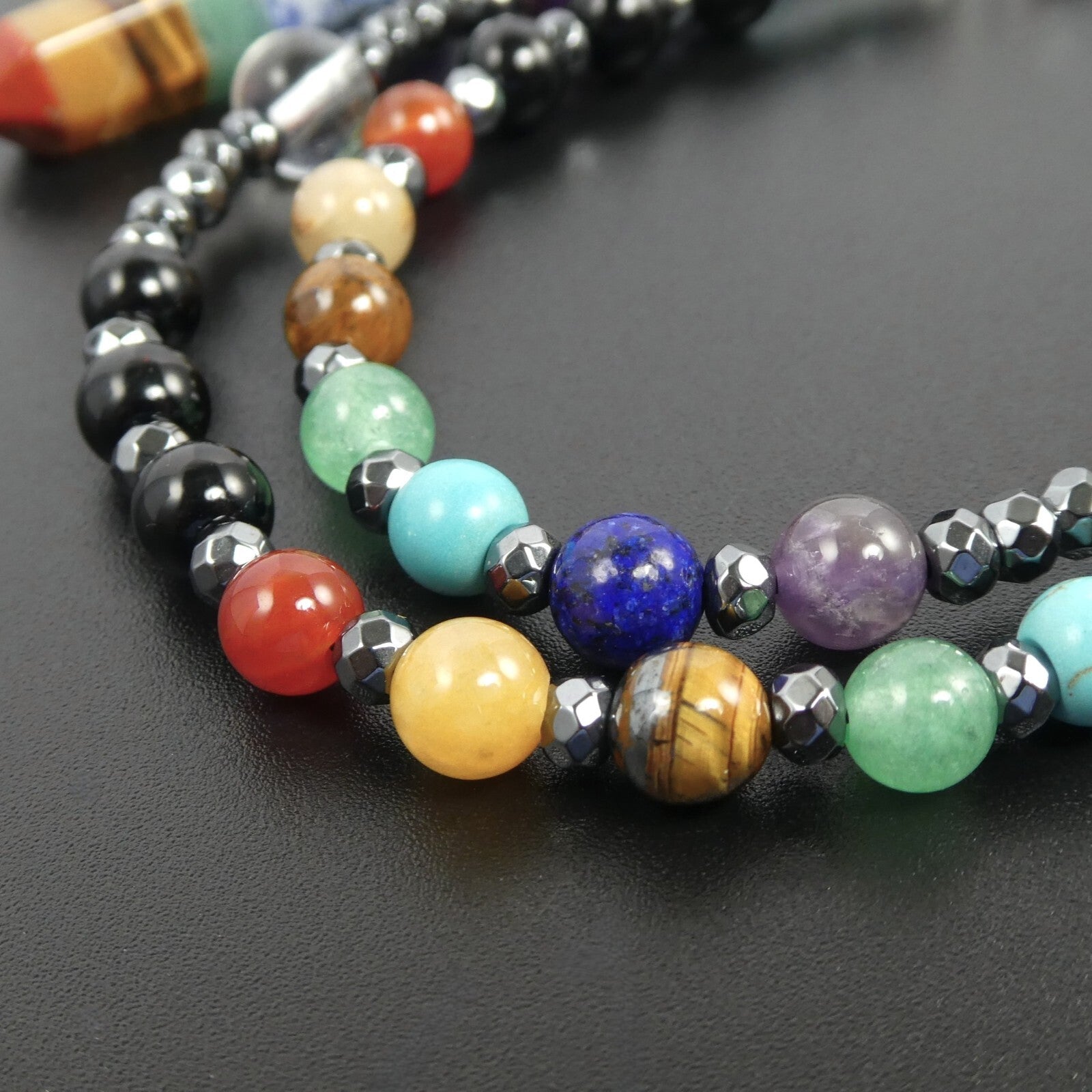 7 Chakras Crystal Point Pendant Multicolor Gemstone bead 30” Long Necklace Gift