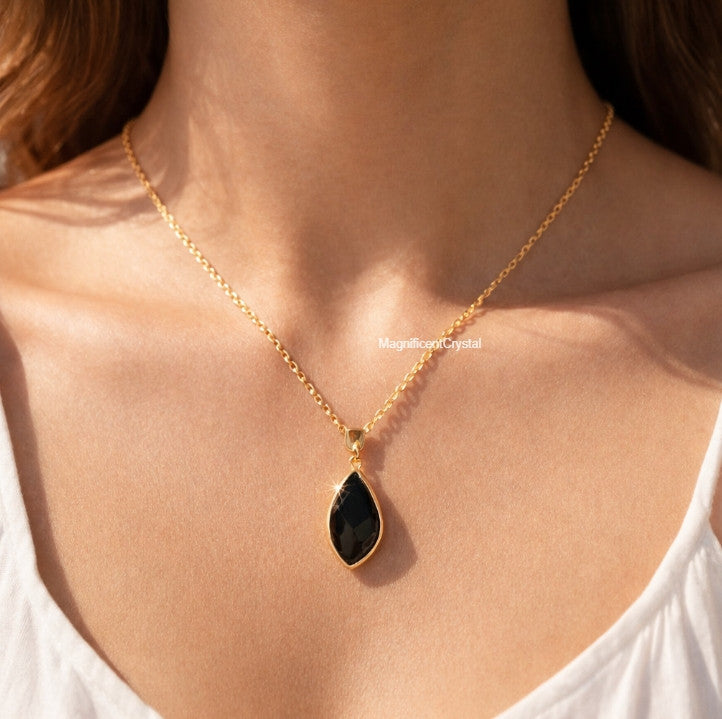 Black Obsidian Necklace Protection Grounding Pendant Women Crystal Jewelry Gift